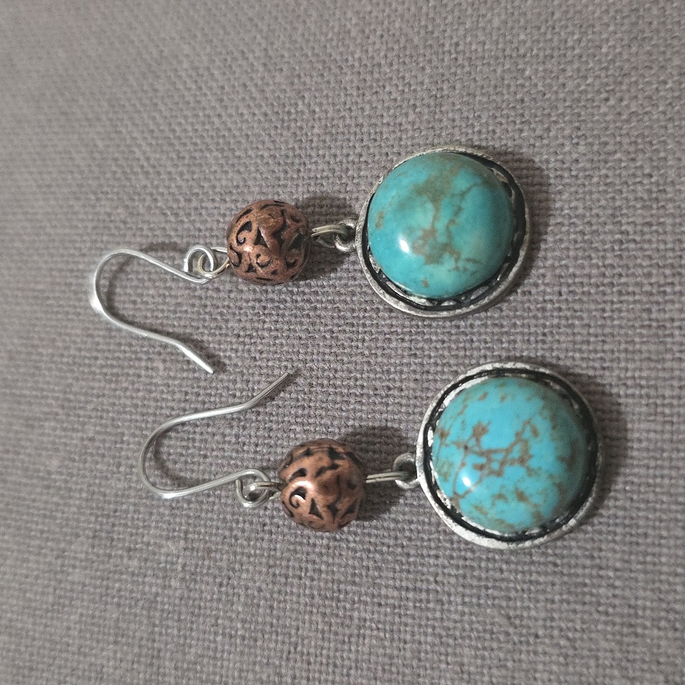 Turquoise and Copper Color Dangle Earrings